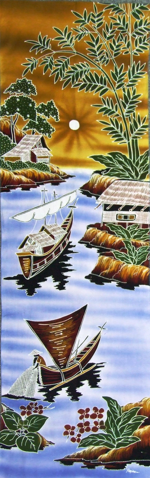 Landscape - 3 boats - brown (45x150cm)
